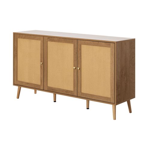 Goto - Buffet Bas - Effet Bois Et Cannage - 3 Portes - 140 Cm