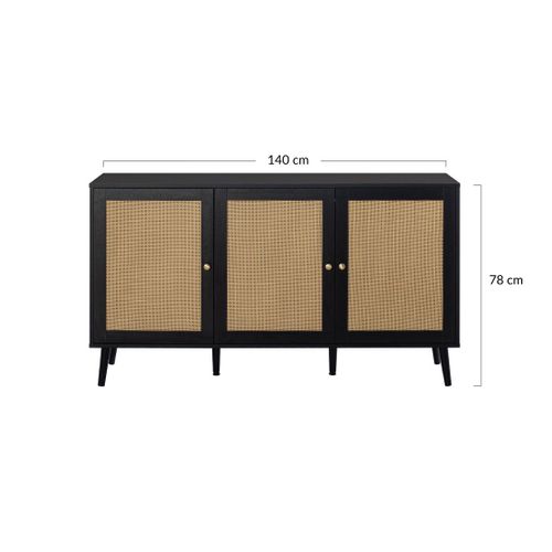 Goto - Buffet Bas - Noir Et Cannage - 140 Cm