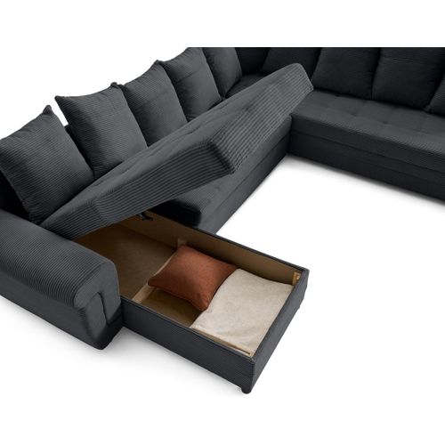 Canapé Panoramique 7 Places Henry En Velours Côtelé Gris Foncé