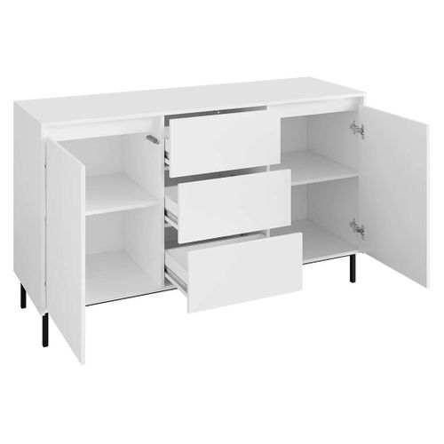 Girona - Buffet Bas - Blanc - 3 Tiroirs Et 2 Portes - 153 Cm