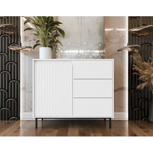 Girona - Buffet Bas - Blanc - 3 Tiroirs Et 1 Porte - 103 Cm