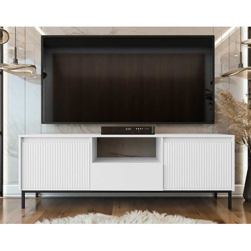 Girona - Meuble TV Ouvert - Blanc - 2 Portes, 1 Tiroir Et 1 Niche - 174 Cm