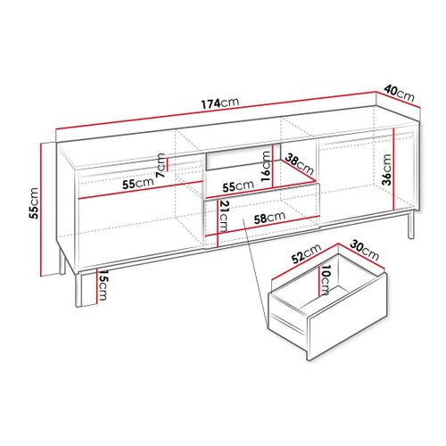 Girona - Meuble TV Ouvert - Blanc - 2 Portes, 1 Tiroir Et 1 Niche - 174 Cm