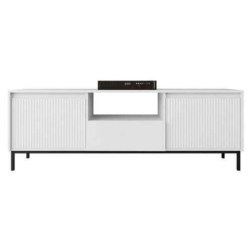 Girona - Meuble TV Ouvert - Blanc - 2 Portes, 1 Tiroir Et 1 Niche - 174 Cm