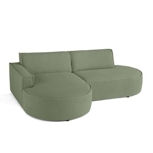 Spiaggia - Canapé D'angle Gauche - Forme Arrondie - 4 Places - En Velours Côtelé Vert Sauge