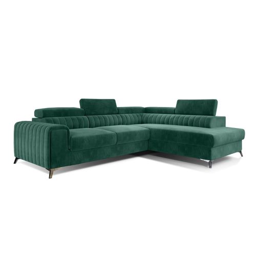 Canapé Angle Droit Convertible 5 Places Talisay En Velours Vert