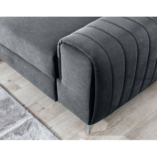 Canapé Angle Gauche Convertible 5 Places Talisay En Velours Gris