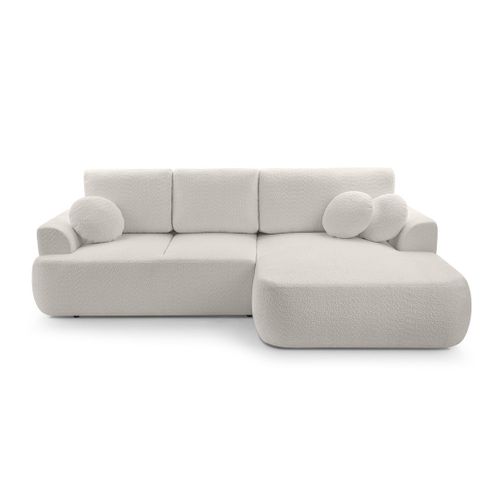 Canapé Angle Droit Convertible 4 Places Candela En Tissu Bouclette Beige