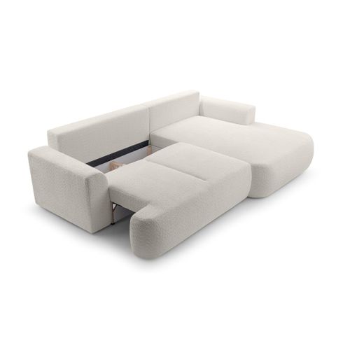 Canapé Angle Droit Convertible 4 Places Candela En Tissu Bouclette Beige