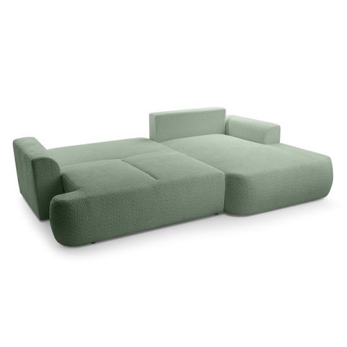 Canapé Angle Droit Convertible 4 Places Candela En Tissu Bouclette Vert Sauge