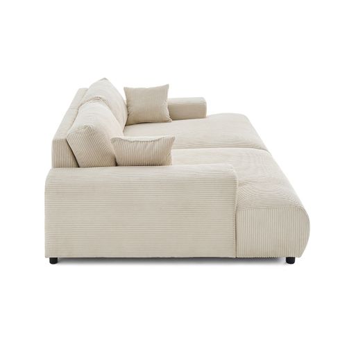 Garance - Canapé Droit 4 Places Double Méridienne - Assise Profonde - En Velours Côtelé Beige