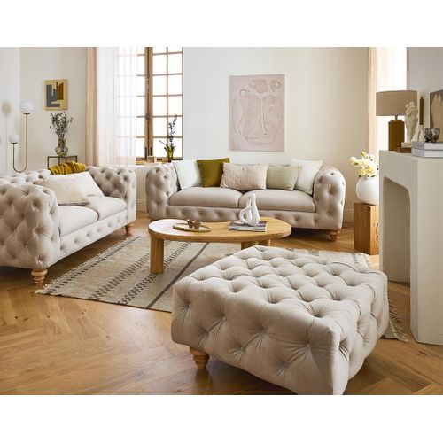 Walter - Canapé 2 Places Chesterfield En Velours - Pieds Bois