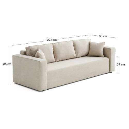 Canapé Droit Convertible 3 Places Topaze En Tissu Beige