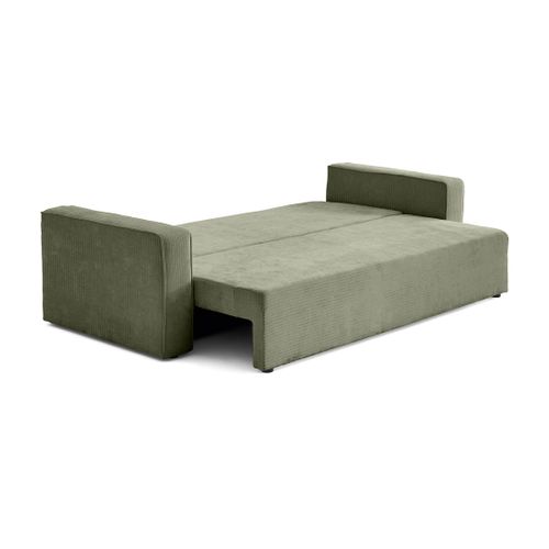 Canapé Droit Convertible 3 Places Topaze En Velours Côtelé Plat Vert Sauge