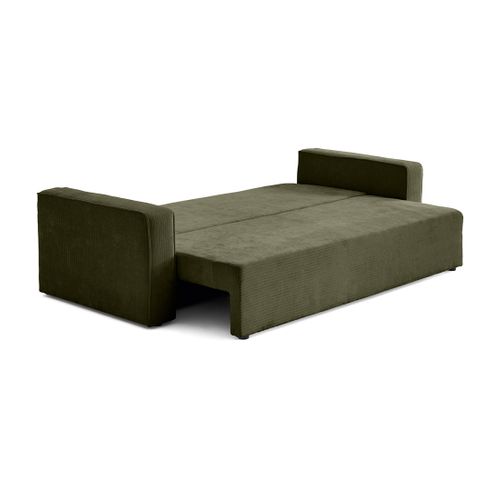 Canapé Droit Convertible 3 Places Topaze En Velours Côtelé Plat Vert