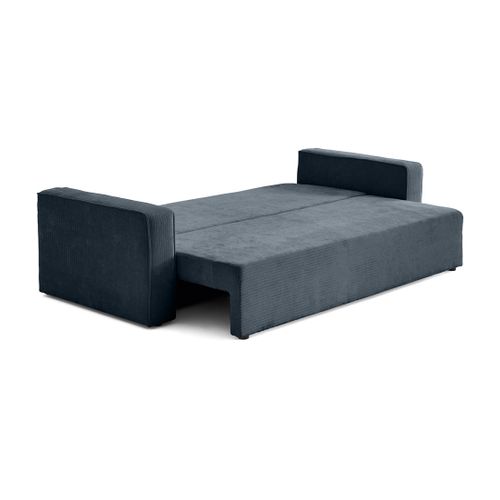 Canapé Droit Convertible 3 Places Topaze En Velours Côtelé Plat Bleu