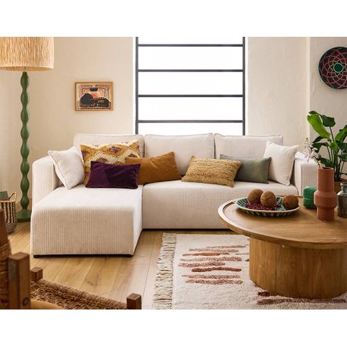 Topaze - Canapé D'angle Réversible - 4 Places - Convertible Avec Coffre - En Velours Côtelé Plat