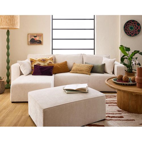 Topaze - Canapé D'angle Réversible - 4 Places - Convertible Avec Coffre - En Velours Côtelé Plat