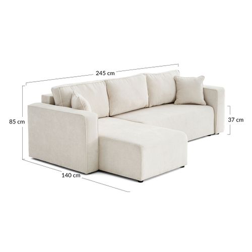 Topaze - Canapé D'angle Réversible - 4 Places - Convertible Avec Coffre - En Velours Côtelé Plat