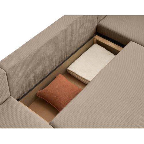 Canapé Panoramique 7 Places Topaze En Velours Côtelé Plat Beige