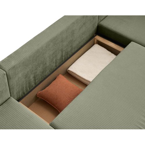 Canapé Panoramique 7 Places Topaze En Velours Côtelé Plat Vert Sauge