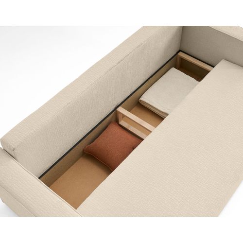 Canapé Droit Convertible 3 Places Topaze En Tissu Velours Relief Beige