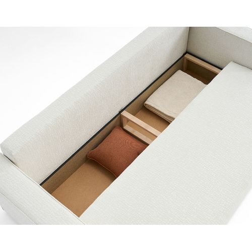 Canapé Droit Convertible 3 Places Topaze En Tissu Velours Relief Ecru