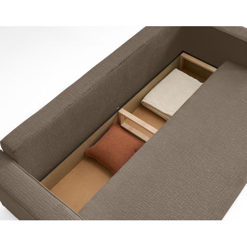 Canapé Droit Convertible 3 Places Topaze En Tissu Velours Relief Taupe