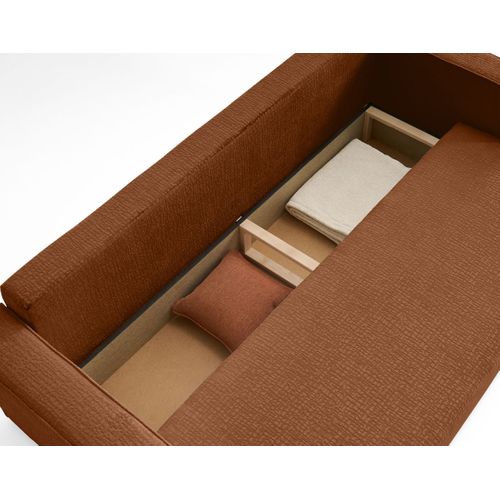 Canapé Droit Convertible 3 Places Topaze En Tissu Velours Relief Terracotta