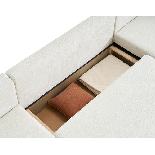 Canapé Panoramique 7 Places Topaze En Tissu Velours Relief Ecru