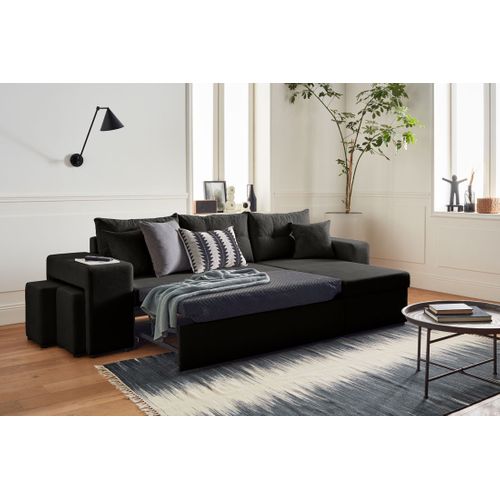 California - Canapé D'angle Réversible Convertible - Avec Coffre, Tablette Et Poufs - En Velours Côt