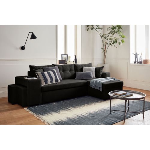 California - Canapé D'angle Réversible Convertible - Avec Coffre, Tablette Et Poufs - En Velours Côt