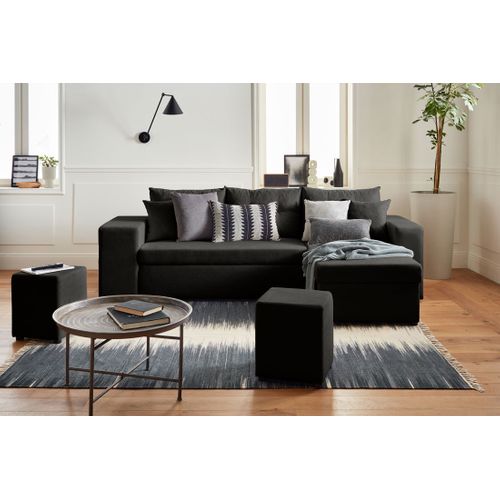 California - Canapé D'angle Réversible Convertible - Avec Coffre, Tablette Et Poufs - En Velours Côt