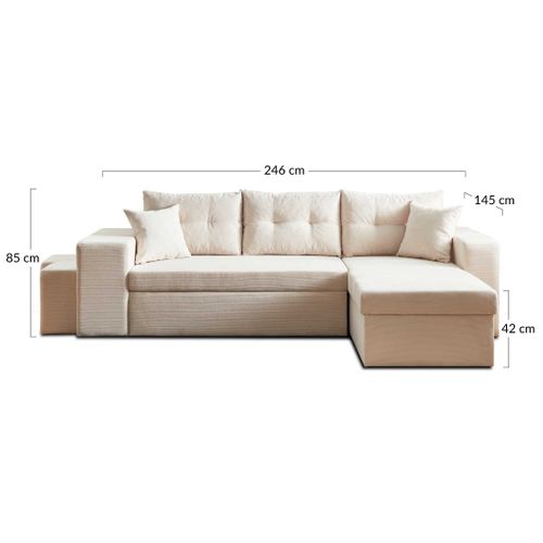 California - Canapé D'angle Réversible Convertible - Avec Coffre, Tablette Et Poufs - En Velours Côt