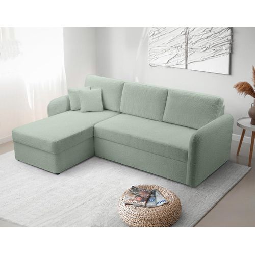 Pocatello - Canapé D'angle Réversible 4 Places - Convertible Avec Coffre - En Tissu Bouclette