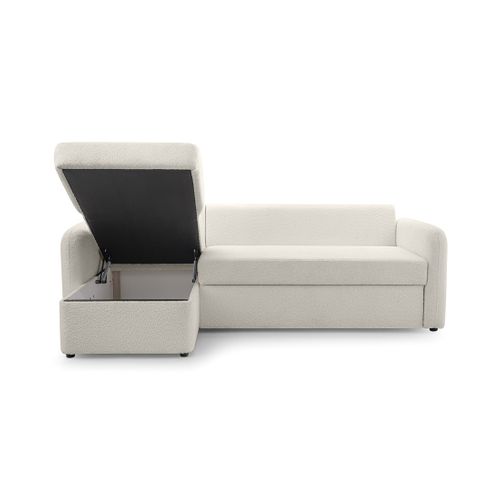 Pocatello - Canapé D'angle Réversible 4 Places - Convertible Avec Coffre - En Tissu Bouclette Beige