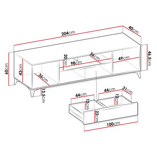 Boccioni - Meuble TV - Beige - 2 Portes, 1 Tiroir Et 1 Niche - 200 Cm