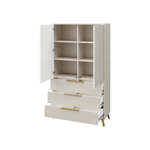 Boccioni - Buffet Haut - Beige - 3 Tiroirs Et 2 Portes - 104x180 Cm