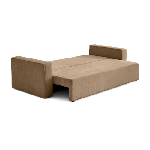 Canapé Droit Convertible 3 Places Topaze En Velours Côtelé Plat Latte