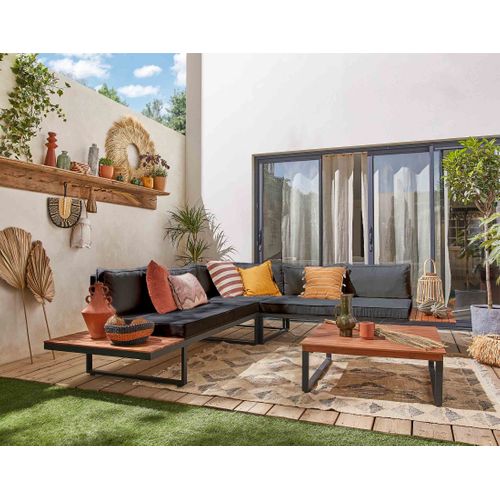 Yulara - Salon De Jardin En Bois Et Métal - 5 Places - Coussins Gris