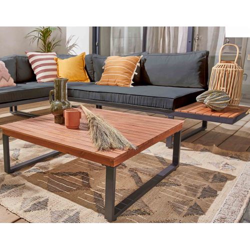 Yulara - Salon De Jardin En Bois Et Métal - 5 Places - Coussins Gris