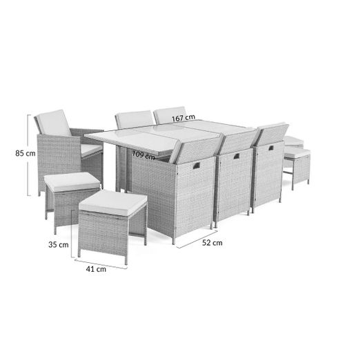 Fira – Salon De Jardin Encastrable En Résine Tressée Beige - 10 Places - Coussins Beige + Housse De