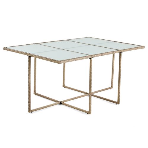 Fira – Salon De Jardin Encastrable En Résine Tressée Beige - 10 Places - Coussins Beige + Housse De