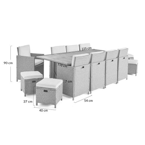 Cuba – Salon De Jardin Encastrable En Résine Tressé Beige - 12 Places - Coussins Beige + Housse De P