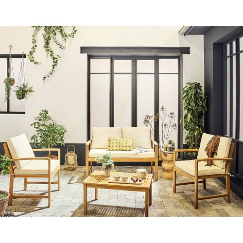 Kaili – Salon De Jardin En Bois Massif D'acacia - 4 Places – Coussins Beige
