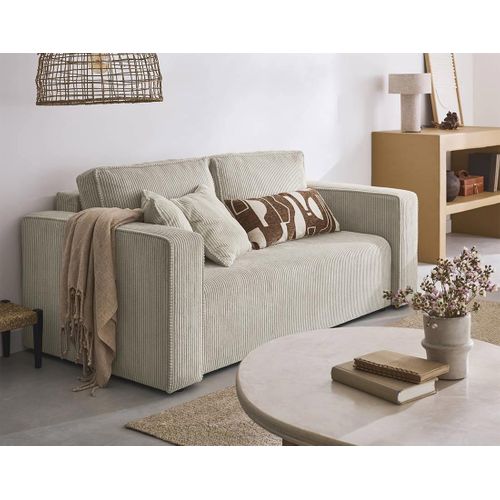 Topaze - Canapé Droit 2 Places - En Velours Côtelé Beige