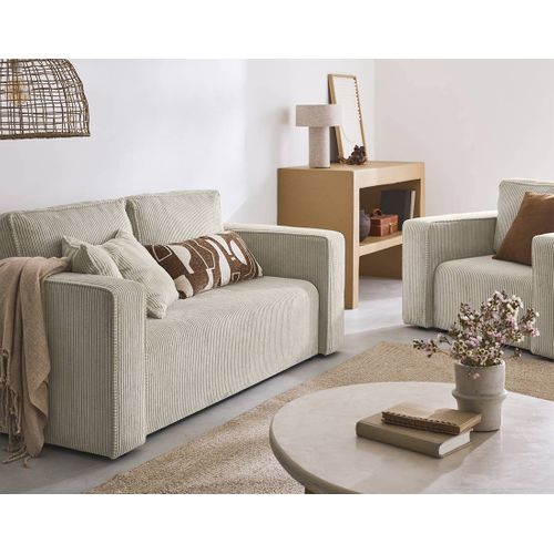 Topaze - Canapé Droit 2 Places - En Velours Côtelé Beige