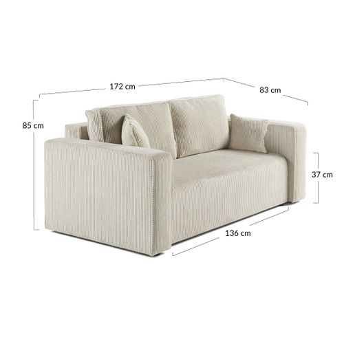 Topaze - Canapé Droit 2 Places - En Velours Côtelé Beige