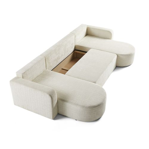 Canapé Panoramique 7 Places Miro En Velours Texturé Beige