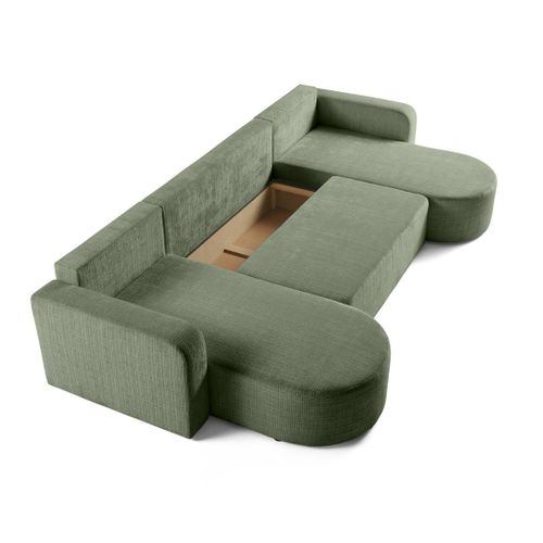 Canapé Panoramique 7 Places Miro En Velours Texturé Vert Sauge